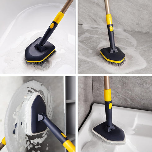 Yocada 2 in 1 Tub Tile Scrubber Brush with 58.2" Adjustable Pole, Stiff Bristles for Bathroom Cleaning