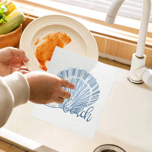 LARTSFRO 4 Pack Beach Ocean Swedish Dishcloths for Kitchen, Shells Swedish Dish Cloths for Ocean, Dish Towels