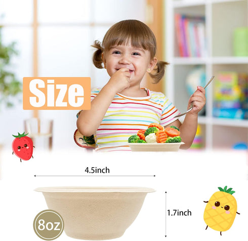 100 Pack 8oz Compostable Paper Bowls,Heavy-Duty Disposable Natural Bagasse Bowls,Biodegradable Soup Bowls,Eco-Friendly,Heat Resistant,for Ice Cream,Salad,Soup,Snack,Dessert,Pasta,Hot or Cold Use by Zddaoole