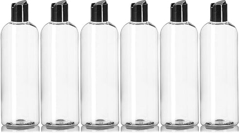 ljdeals 16 oz Clear Plastic Empty Bottles - Black Disc Top Caps, Squeezable Refillable Containers for Shampoo, Lotions