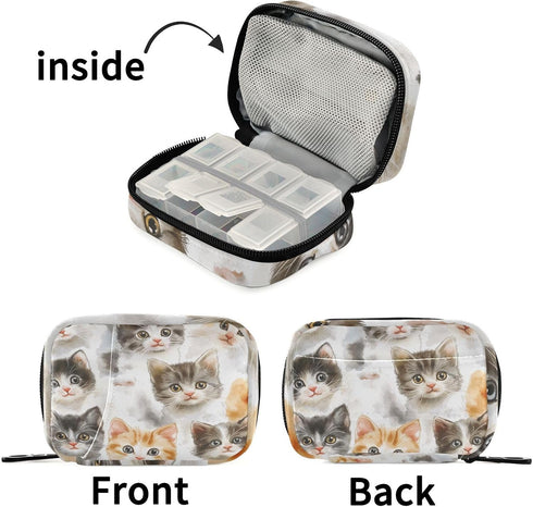 Ollabaky 7 Pill Organizer Cute Kittens Cartoon Cats Travel Pill Cases Bag Portable Pill Container Days Pill Box