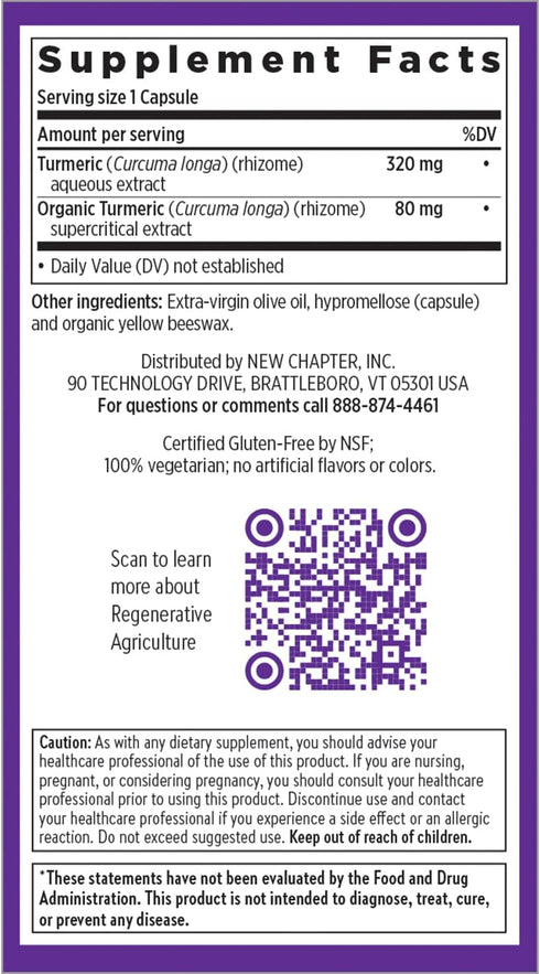 New Chapter Turmeric Supplement, One Daily for Heart, Brain & Healthy Inflammation Support, 60 Count