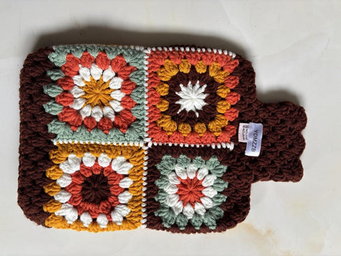 YDMZZB Pattern,2L Crochet Hot Water Bottle Cover,Granny Square Crochet Only Cover Bag (Rainbow Sunflower)