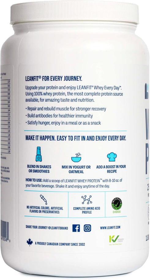 LeanFit WHEY Protein Cookies & Cream, 100% Whey Protein Powder, 25g Protein, Grass-Fed, Gluten-Free, 26 Servings, 1.88