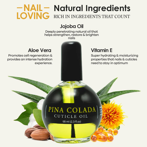 Moisturizing Cuticle & Nail Care Oil, 2.3 Fl Oz, Pina Colada Scented, Infused with Jojoba Oil and Vitamin E
