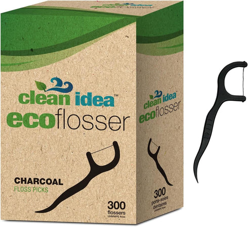 EcoFlosser 300 Picks, Charcoal Dental Floss Picks for Teeth Cleaning, Biodegradable and Eco-Friendly