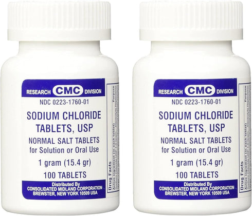 Sodium Chloride Tablets 1 Gm, USP Normal Salt Tablets, 100 Tablets, 2 Count