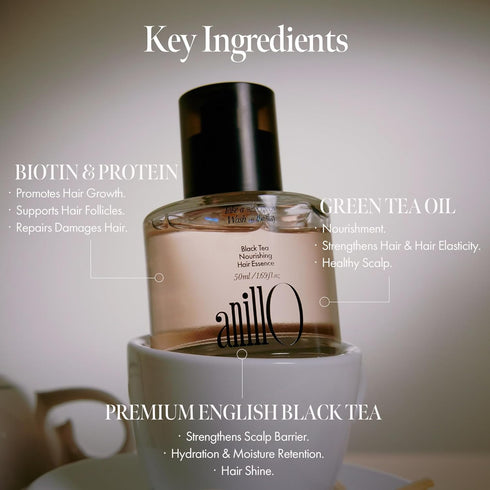 Black Tea Nourishing Hair Essence, Vegan Hair Essence Oil with Premium Black Tea, Green Tea Oil, Protein & Biotin for