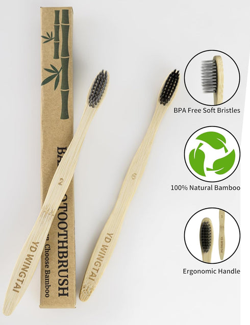 YD WINGTAI 12pack Biodegradable Bamboo Toothbrushes Non Plastic Toothbrush Natural Wooden Travel Size Organic Charcoal