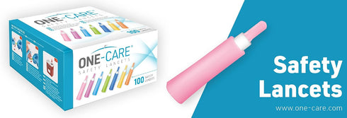 ONE-Care Safety Lancets - 30G x 1.5mm, Gentle Pre-Loaded Finger Self Prick Device, 100/Box