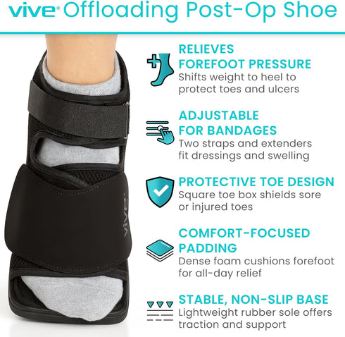 Hammer Vive Offloading Post-Op Shoe - Forefront Wedge Boot for Broken Toe Injury - Non Weight Bearing Medical Recovery