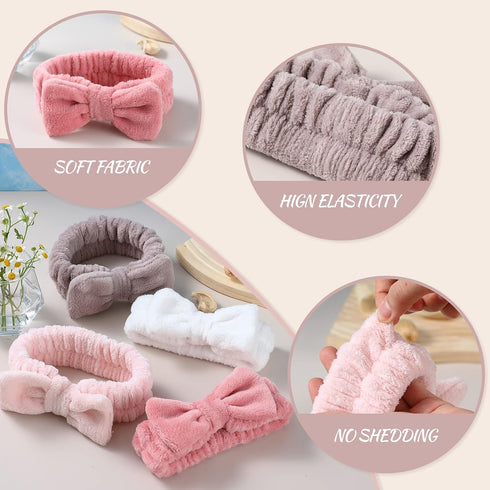 VITEVER 4 Pack Spa Headband for Washing Face, Girls Makeup Bow Tie Hair Band, Microfiber Elastic Headbands for Skincare