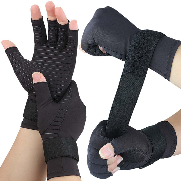 2 Pairs Compression Gloves for Women Men, Copper Arthritis Gloves for Hand Pain Relief and Carpal Tunnel Support