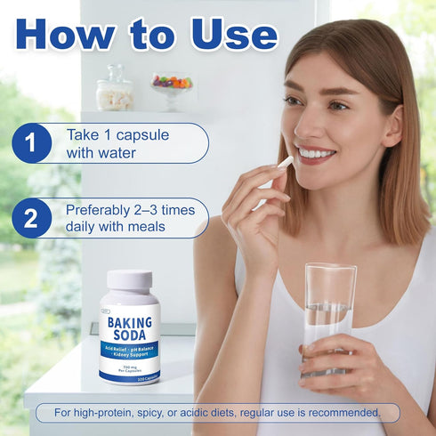 QUBIT 700mg 100 Baking Soda Capsules Sodium Bicarbonate Supplement | Natural Baking Soda for Acid Reflux Relief