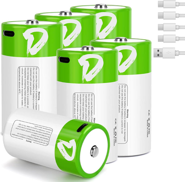 seyyen Lithium Rechargeable D Batteries 6 Pack,7500mWh High Capacity 1.5V Li-ion D Batteries