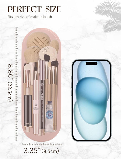 Upgraded Double Magnetic Makeup Brush Travel Case - Pink Silicone Makeup Brush Holder & Organizer, Birthday Gift for