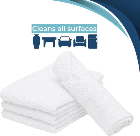 Wash Cloth Set - Heavy Duty 13x13 White Dish Towels, Quick Dry & Lint Free Multi Use Bar Rags for Cleaning, Auto Wash,