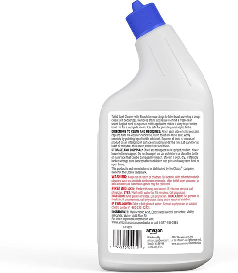 Amazon Basics Toilet Bowl Cleaner Cling Action Formula with Bleach, Fresh Scent, 24 Fl Oz, Pack of 2