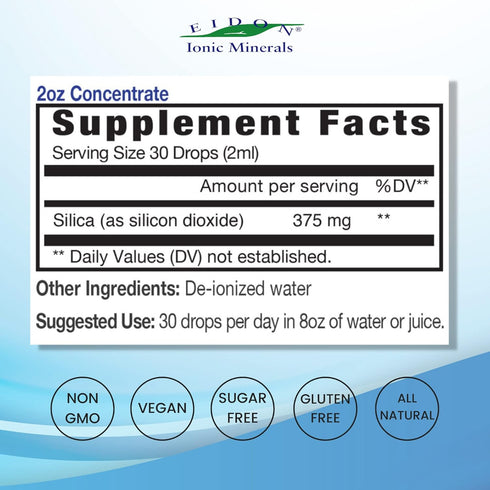 Eidon Ionic Minerals Liquid Silica Mineral Concentrate, Silica Supplement for Hair, Skin and Nails, Supports Collagen