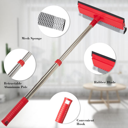 Loulicia Squeegee,2-in-1 Handle(15.3"-23.6") Professional Standard Window Window Cleaner Sponge and Soft Rubber Strip