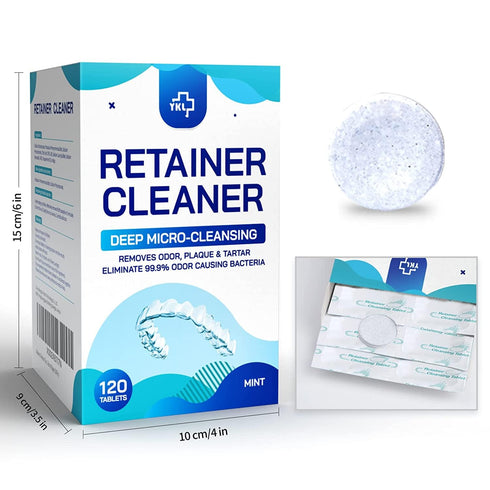 Retainer & Denture Cleaner Tablets, 120 pcs, 4 Months Supply, Removes Odor & Plaque for Aligner & Night Guards