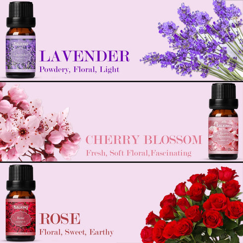 SALKING Floral Essential Oils Set, Premium Pure Natural Oils, 6 x 10 ML Fragrance Oils for Oil Diffusers - Lavender,