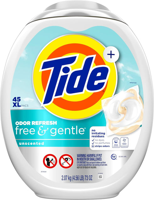 Packs, 45 Count, Tide PODS Free and Gentle Odor Refresh Laundry Detergent Hypoallergenic Laundry Detergent Pods