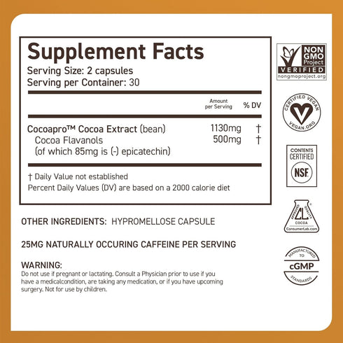 CocoaVia Cardio Health Supplement, 30 Day, 500mg Cocoa Flavanols for Heart Health, Vegan, Dark Chocolate