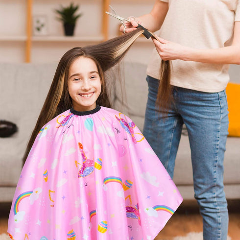 Kids Haircut Cape: Waterproof Barber Cape Cover, Unicorn Hair Cutting Cape for Girls with Adjustable Snap Closure