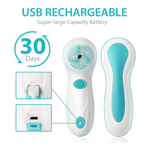 Rechargeable Facial Cleansing Spin Brush Set with 4 Exfoliation Brush Heads, Waterproof Face Spa System