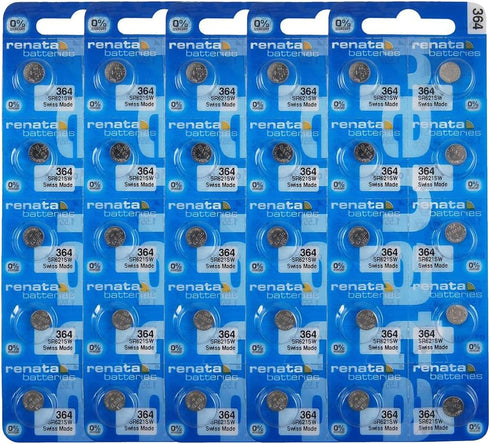 Renata 364 SR621SW Batteries, 1.55V Silver Oxide 364 Watch Battery (50 Count)
