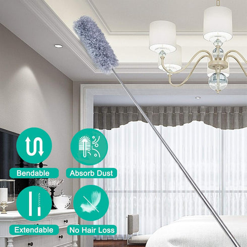 Microfiber Feather Duster, Extendable Cobweb Duster with 100 inches Extension Pole, Bendable & Washable & Lightweight Dusters for Cleaning Ceiling Fan, High Ceiling, Blinds, Webster, Furniture & Cars by MIZIKUSON