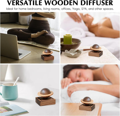 Planet Wooden Essential Oil Diffuser - Walnut Aroma Therapy for Home, Office, Car, Yoga Hall and SPA - Passive Diffuser