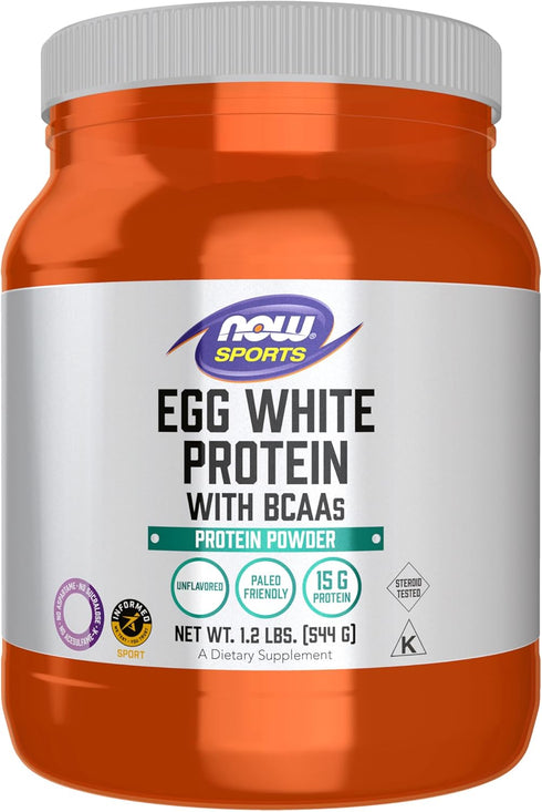 NOW Foods Egg White Protein, 16g with BCAAs, Unflavored Powder, 1.2-Pound Sports Nutrition