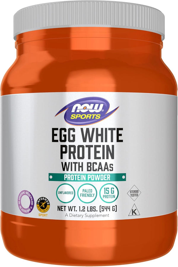 NOW Foods Egg White Protein, 16g with BCAAs, Unflavored Powder, 1.2-Pound Sports Nutrition