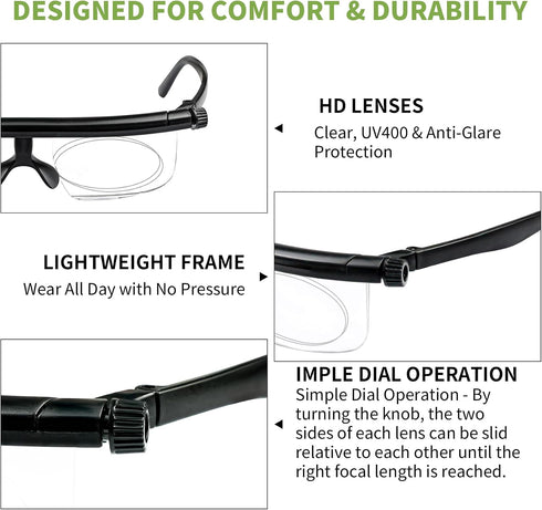 Ouolipraa 0D 400D Flex Focal Adjustable Glasses Dial Vision Reading Glasses Zoom Eyeglasses for Men Women One Power