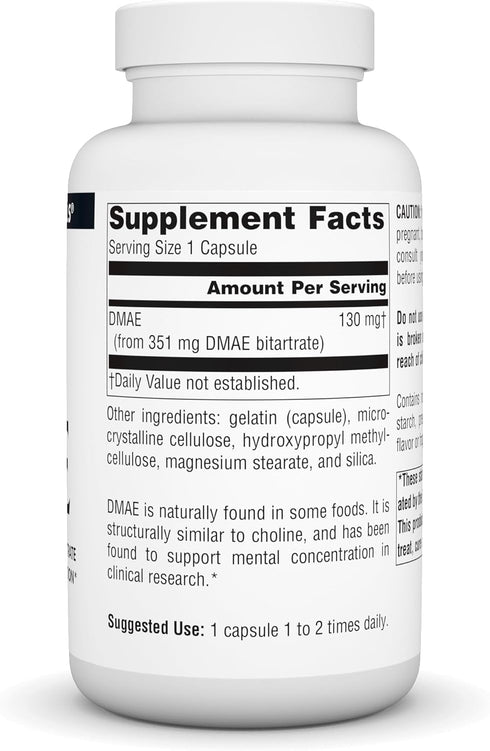 Source Naturals DMAE, Dimethylaminoethanol Bitartrate, 200 Capsules, Supports Mental Concentration