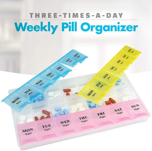 Weekly Pill Organizer - (Pack of 2) 21 Day Pill Planners for Vitamins & Medication