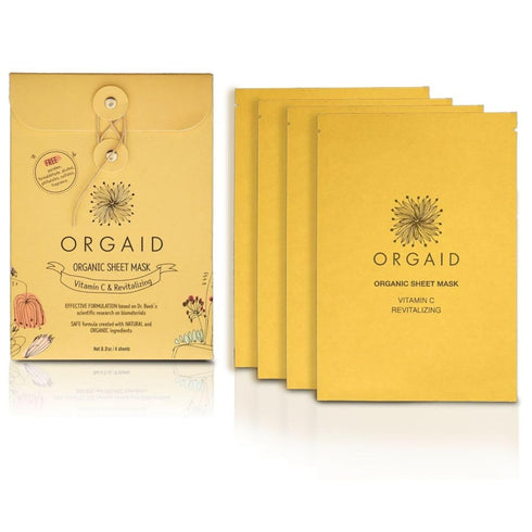 ORGAID Organic Sheet Mask, Vitamin C & Revitalizing, Pack of 4, Made in USA