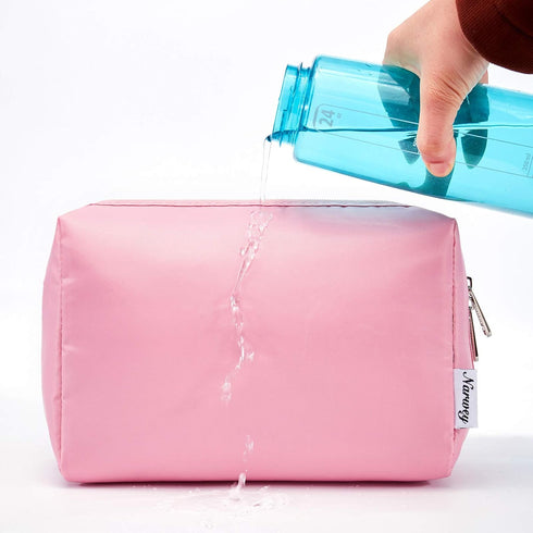 Narwey Cute Makeup Bag, Travel Cosmetic Organizer with Compartments for Women and Girls, Large, Pink