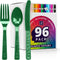 DecorRack Green Plastic Cutlery Set, 96 Piece Bulk Heavy Duty Utensils for Parties