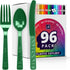 DecorRack Green Plastic Cutlery Set, 96 Piece Bulk Heavy Duty Utensils for Parties