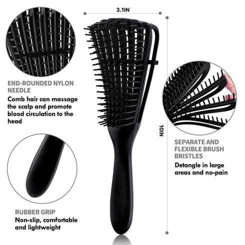4pcs Curly Hair Brush Set - Detangling Brush for Adult & Kids Wet or Dry Hair with Hair Detangler Brush Spray Bottle