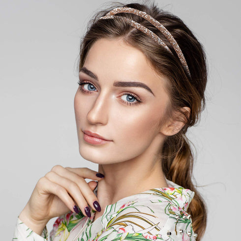 WILLBOND 4 Pieces Rhinestone Hair Band - Thin Headband for Women Hair Accessory (Black, Grey, Silver, Champagne)