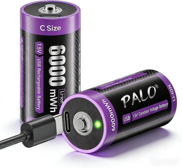 Mspalocell Rechargeable C Lithium Batteries 2 Pack, 1.5V Li-ion 6000 mWh C Cell
