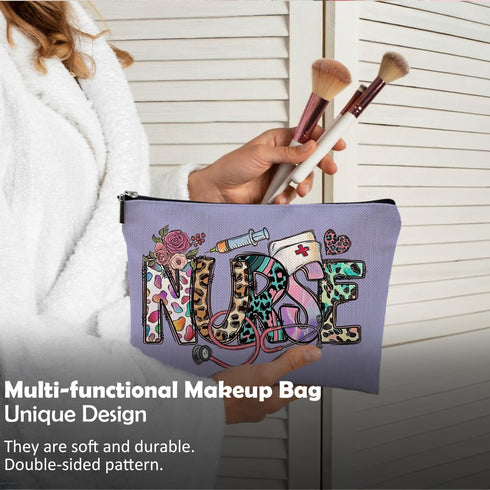 Nurse Makeup Bags, Gifts for Women, Zipper Cosmetic Bags for Nursing Students, Purple