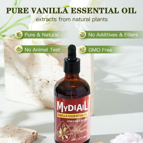 Vanilla Essential Oil (4Oz) Pure & Natural Vanilla Oil Premium Aromatherapy Essential Oil for Diffuser, Skin Care, Massage, Humidifier, Candle & Soap Making, DIY Perfume - 118ml