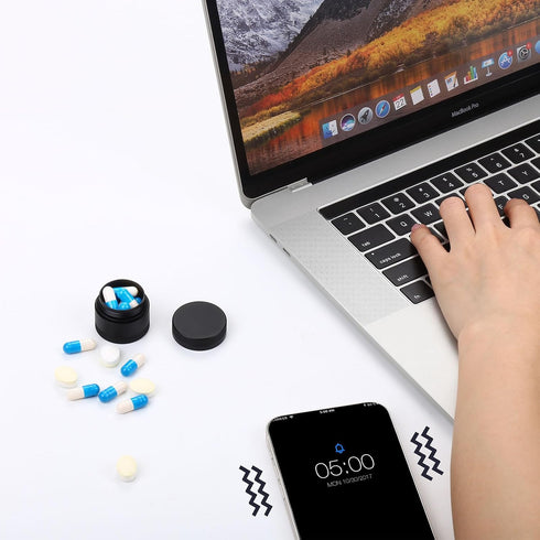 Small Daily Pill Box - Portable Waterproof Metal Pill Case for Pocket or Purse, Aluminium Alloy Round Travel Pill