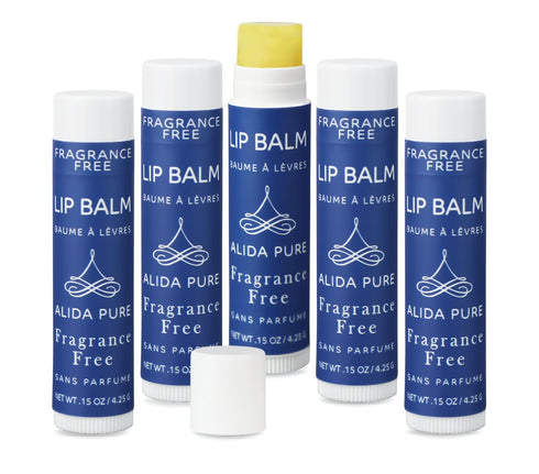 Vegan Fragrance Free Lip Balm Set, Unscented, 5 Tube Set, Organic Jojoba and Avocado Oil, Natural Moisturizer