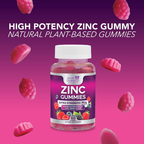 Zinc Immune Support Supplement 50mg, 60 Gummies - Max Strength for Radiant Skin & Immune Health, Vegan